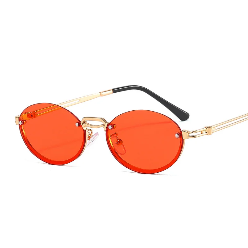 

New Retro Frameless Small Oval Frame Sunglasses Ins Ocean Film Punk Personality Hip Hop Sunglasses Women