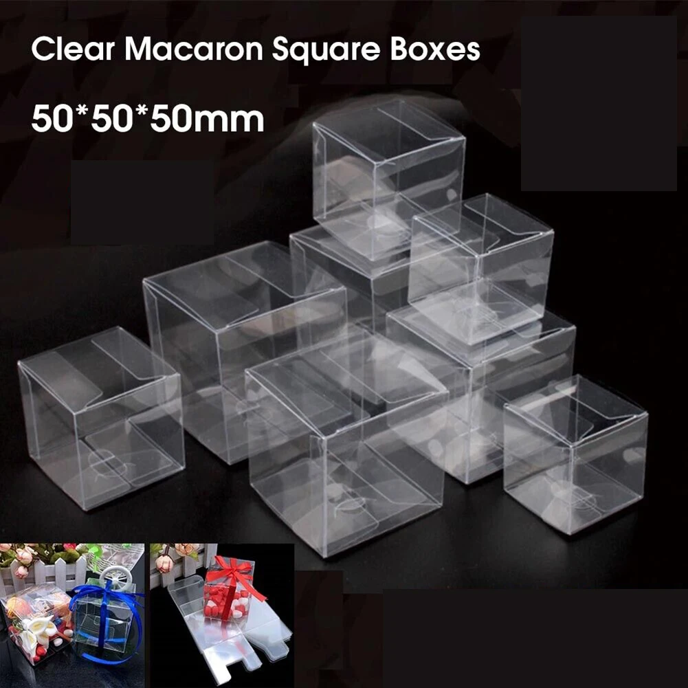 

20/50Pc Clear Macaron Square Boxes PVC Birthday Gift Box For Jewelry Candy Wedding Favour Baby Shower Square Plastic Storage Box