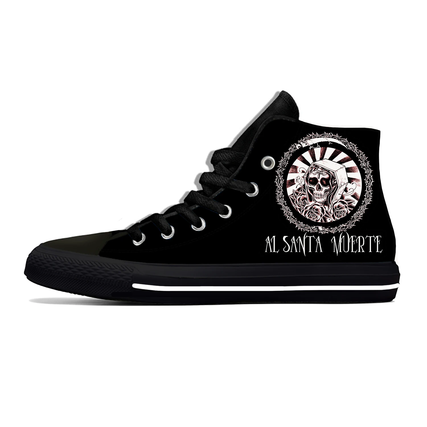 

Hot Santa Muerte Death Goth Mexican Skull Horror Casual Cloth Shoes High Top Lightweight Breathable 3D Print Men Women Sneakers