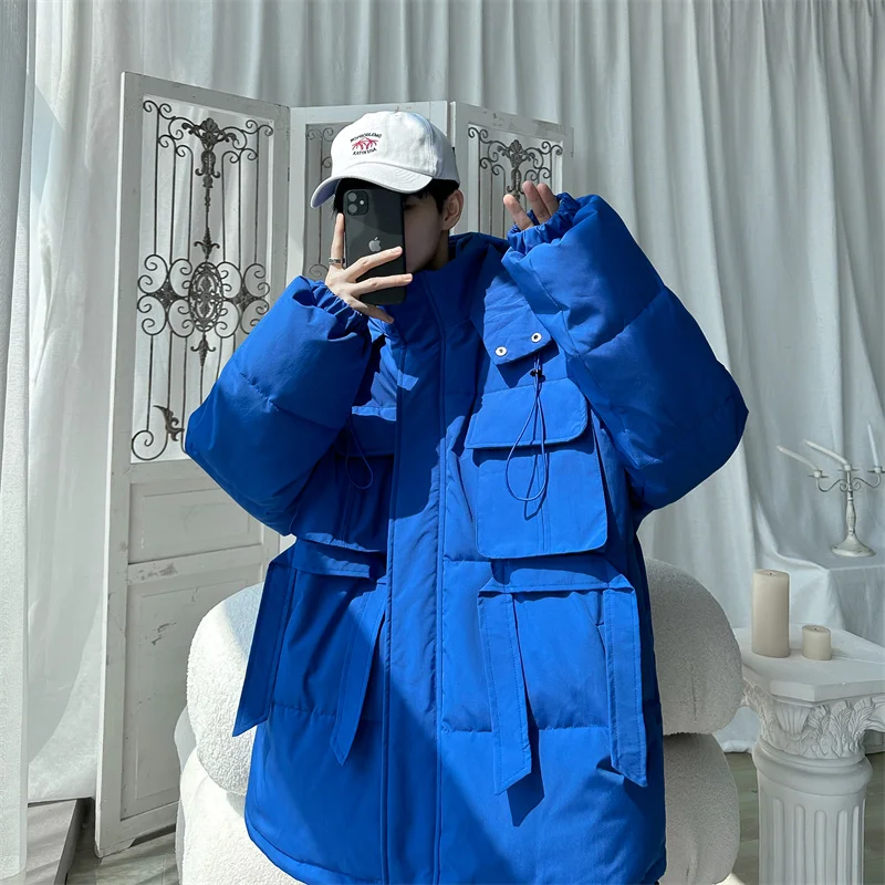 Winter Jacket Men Warm Fashion Multi Pocket Thickened Down Jacket Men Korean Loose Hooded Short Coat Mens Parker Large Size