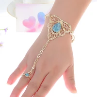 fashion womens multilayer tassel slave bracelet bangle slave finger turquoise bead harness hand chain jewelry