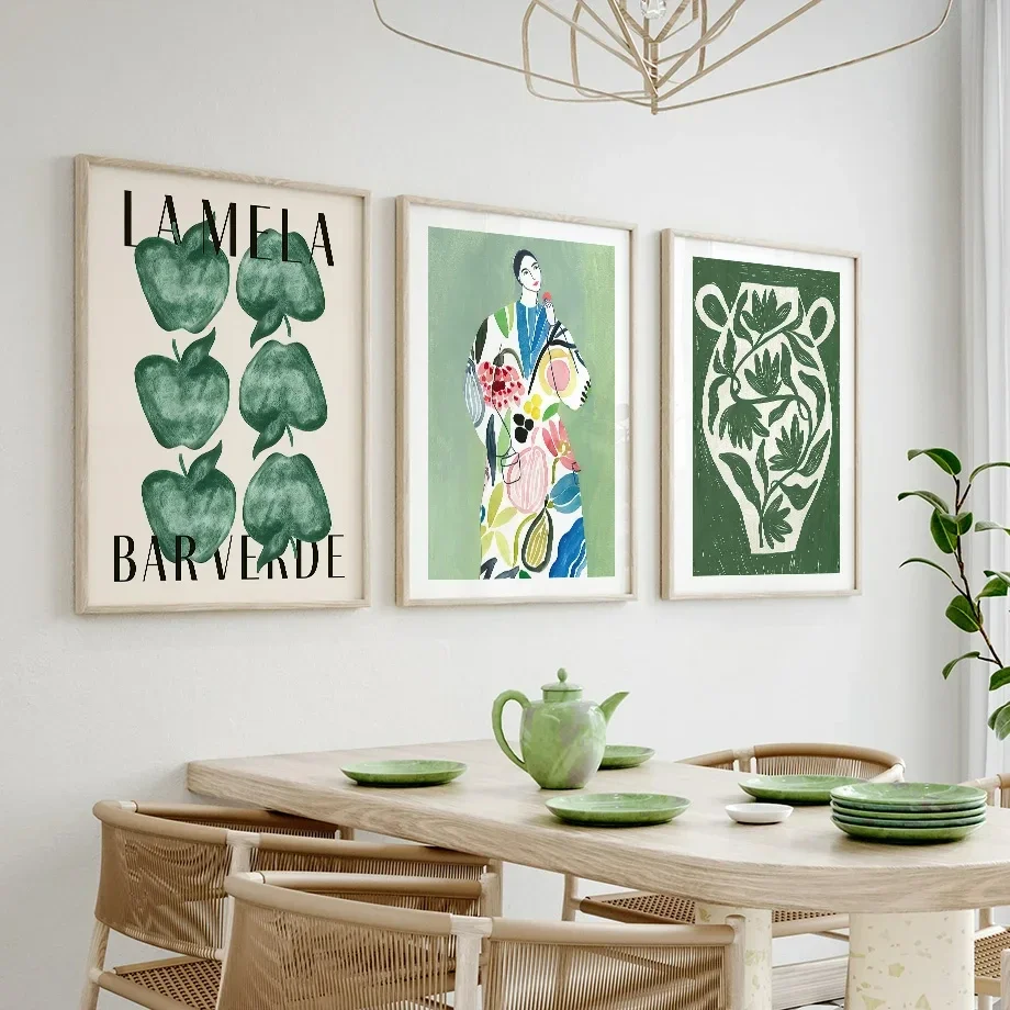 Зеленая ботаническая ваза La Mela Van Gogh абстрактная линия настенная живопись на