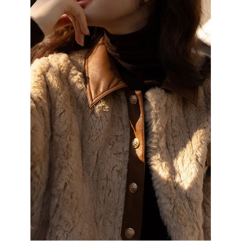 Lamb Jacket fur coat women's Autumn winter coat women new woman imitation patchwork short thickened outside take female fashion