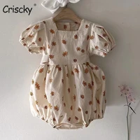 criscky summer baby girls romper floral puff sleeve kids playsuit jumpsuits cotton newborn infant rompers baby clothing