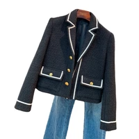 retro temperament commuter small fragrance jacket early autumn new loose wool tweed short casual small suit women button