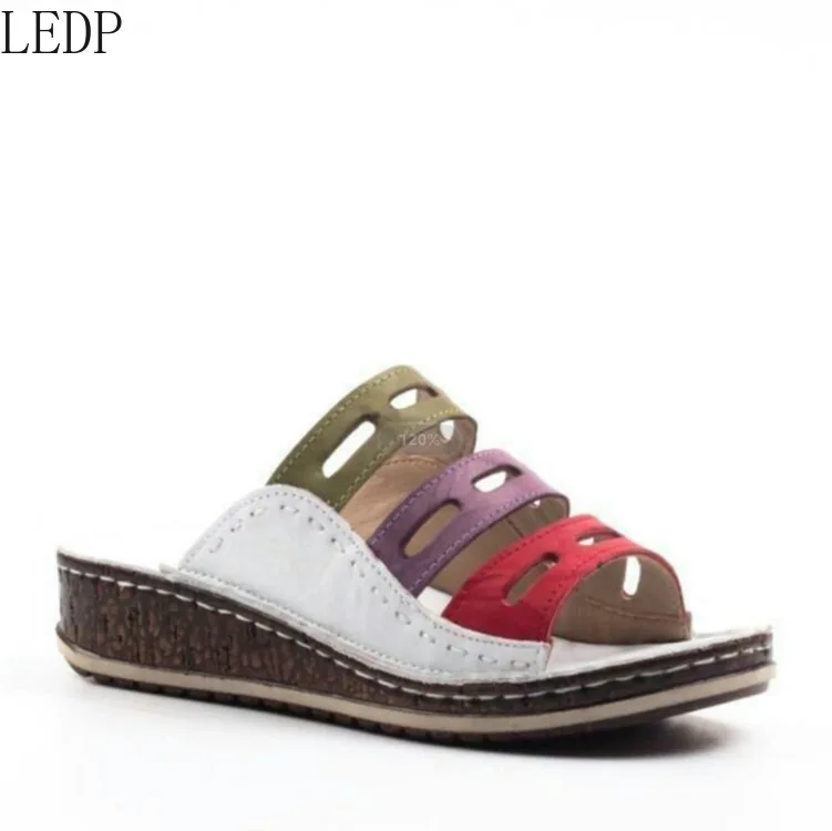 

Женские сандалии на танкетке LEDP, новинка 2022, с круглым носком, без застежек, каблук Сандалии большого размера 43