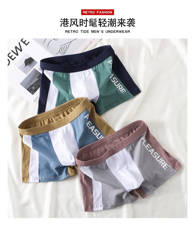 Men's Underwear Boxer Cotton Breathable Comfortable Youth Shorts 3pcs