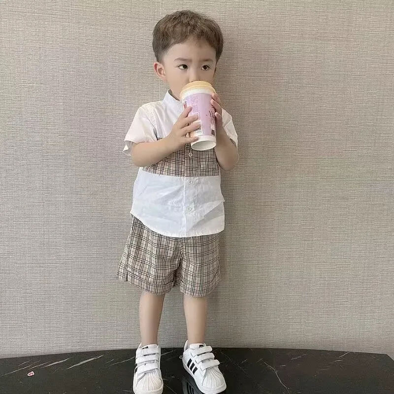 

Summer Boys' Short Sleeve Set New Korean Edition Children's Short Sleeve T-shirt Shirt Shorts 2PCS Baby Clothing Set