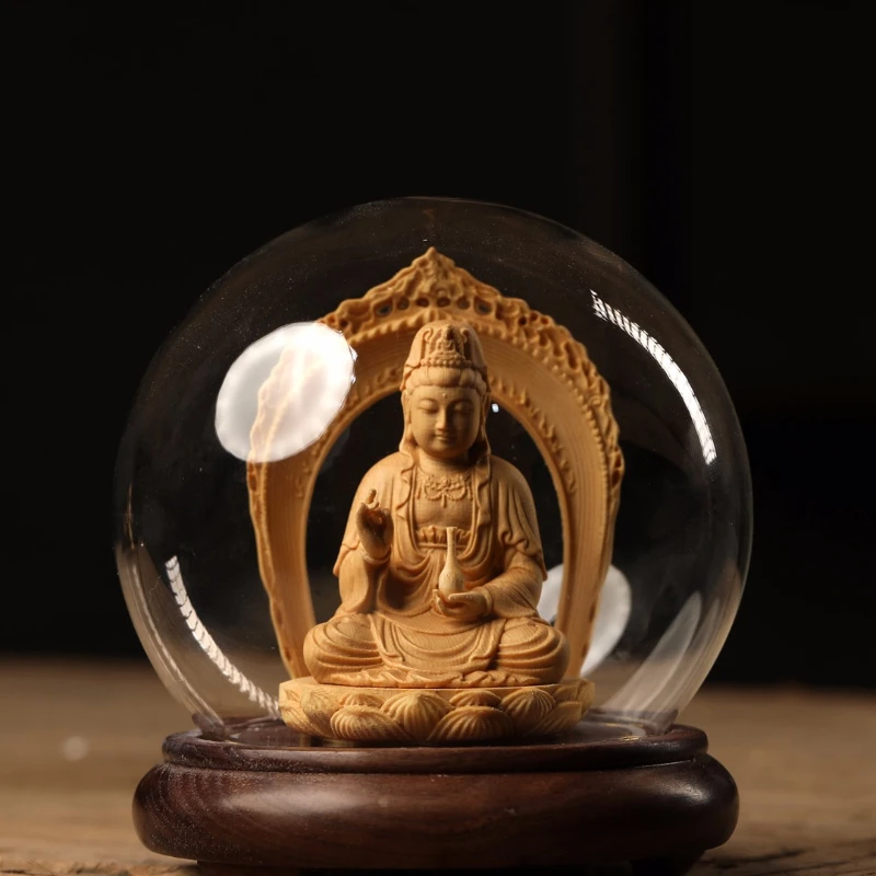 

Cypress glass Guanyin украшения из массива дерева резьба гостиная украшения Автомобильные украшения ручная работа Декор статуя