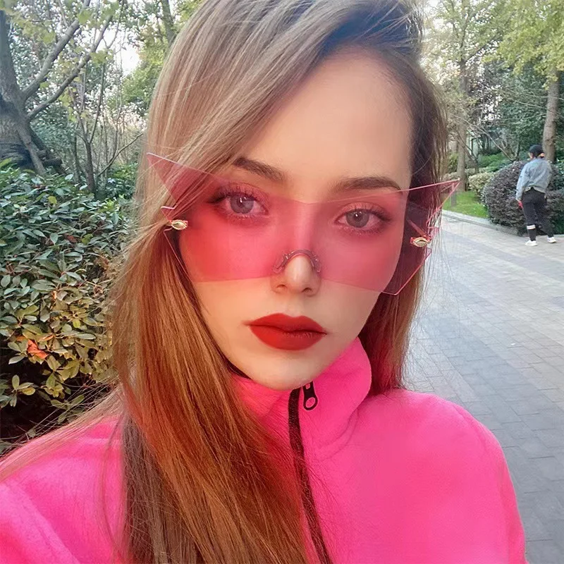 

Роскошные Большие сочетающиеся солнцезащитные очки для женщин, праздничные готические солнцезащитные очки в стиле стимпанк, мужские декоративные красные безободковые цельные очки