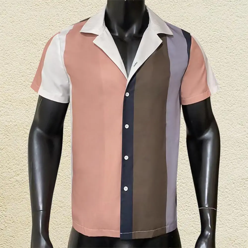 

Мужская рубашка в полоску, с отложным воротником и короткими рукавами