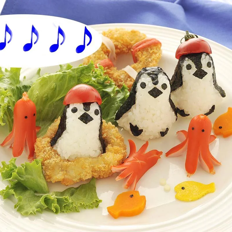 

Creative little penguin shape Sushi Rice Ball Maker Mould Onigiri Mold Set Kitchen Gadgets Stuff Bento Accessories