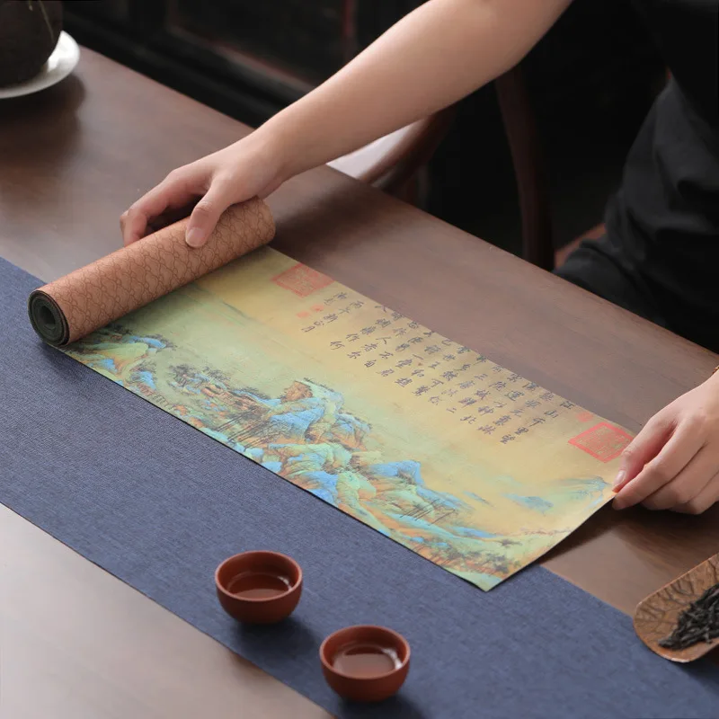 

Brocade velvet tea mat Waterproof long strip Zen high-end Painted Light Luxury Chinese table flag Tea table cloth Coffee table