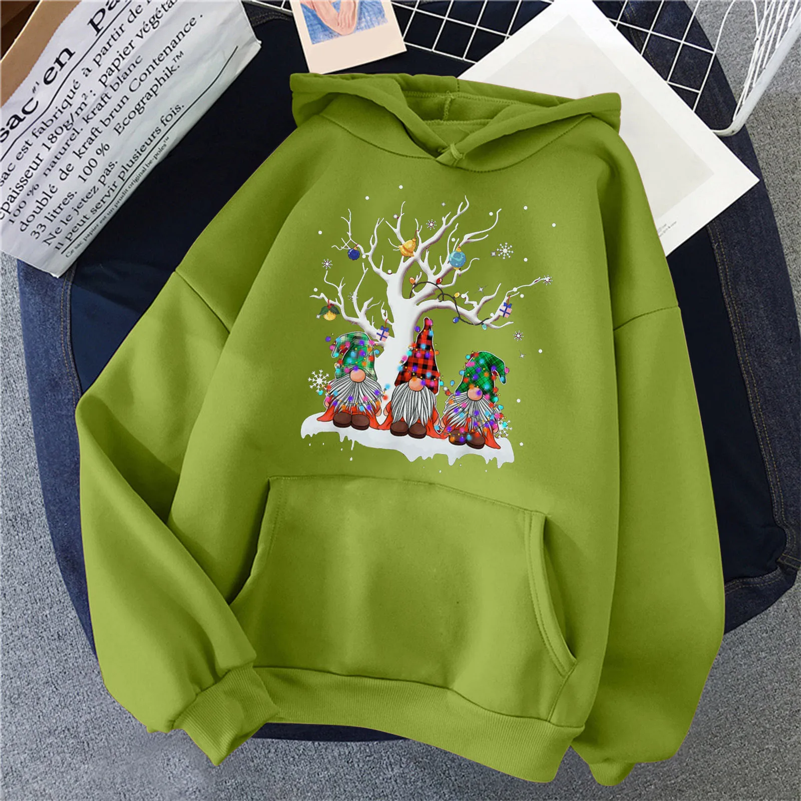 

Women Pocket O-Neck Christmas Print Hoodie Long Sleeve Blouse Sweatshirt Top Women Casual Sweatshirt Soft Jackets Women