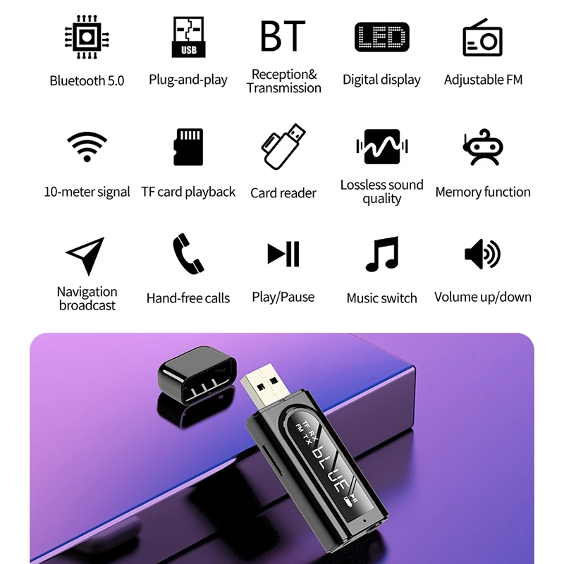 Bluetooth-приемник-передатчик BT5.0 FM-модулятор считыватель карт 3 5 мм AUX адаптер для
