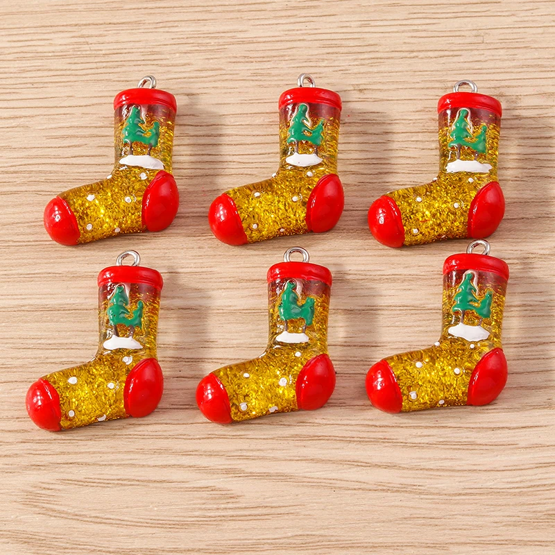 

10pcs 21x26mm Cute Resin Christmas Socks Charms for Earrings Bracelet Pendants Necklace Jewelry Making Accessories