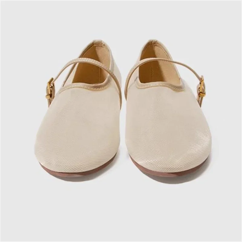 Женские сетчатые туфли круглый носок плоский каблук пряжка балетки закрытые с