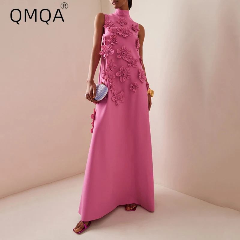 QMQA модное женское лоскутное платье на шнуровке с воротником-стойкой без рукавов
