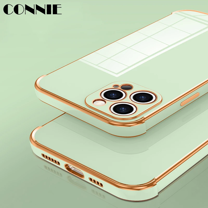 

Luxury Square Plating Soft Silicone Phone Case for iPhone 13 12 Mini 11 Pro XR X XS Max 7 8 Plus SE 2022 Candy Color Cover Capa
