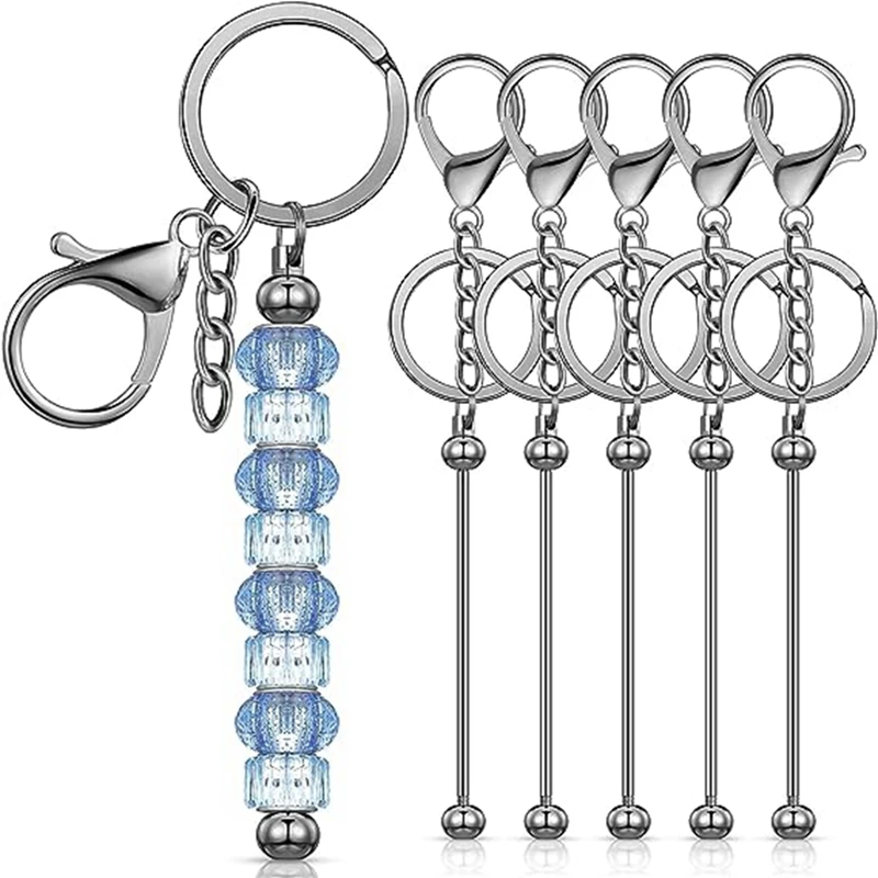 

6 PCS Beadable Keychain Bars Blanks Bead Keychain Metal Beaded Keychain For DIY Pendant Crafts Jewelry Making Gun Gray