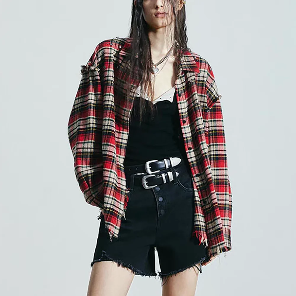 Женская рубашка с длинным рукавом хлопковая блузка необработанными краями