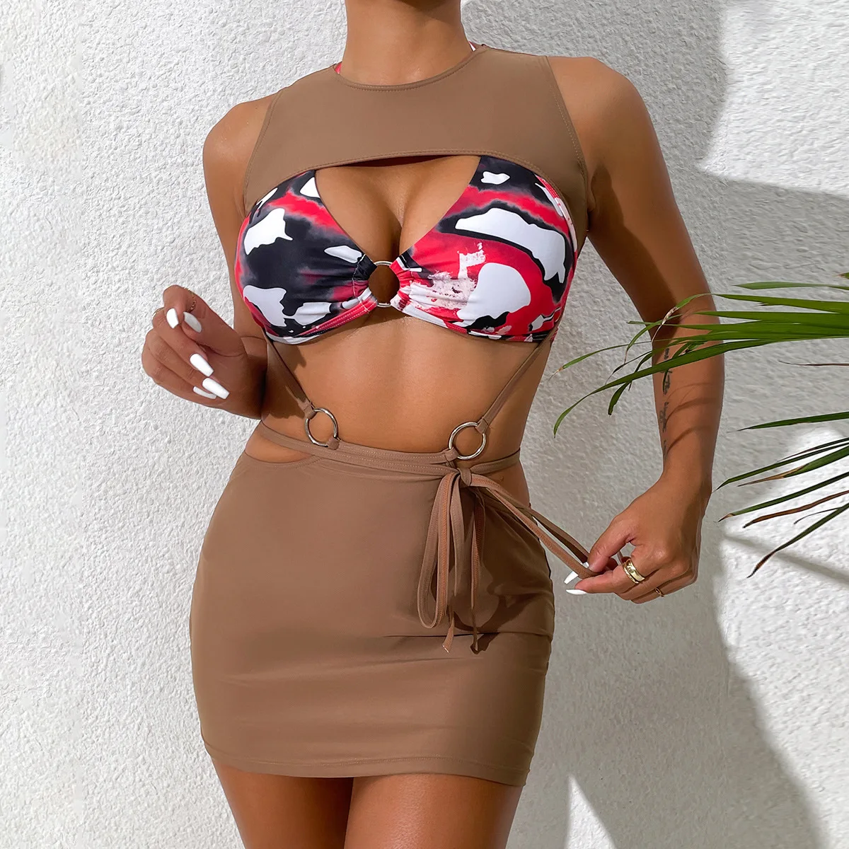 

Комплект бикини из 3 предметов с юбкой, женский купальник-танкини для женщин 2022, милое бикини, женский роскошный пляжный купальный костюм