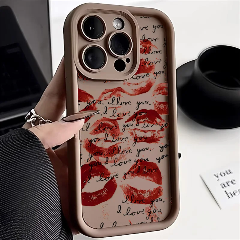 Фото Чехол для телефона с принтом черных и красных губ и поцелуев для iPhone 13, чехол для iPhone 16 Pro 11 12 14 15 17 Pro Max 16e XR XS, мягкий силиконовый чехол №2