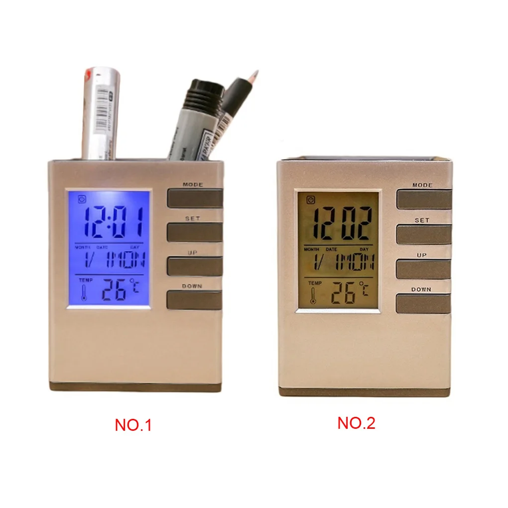 

Настольная подставка для ручек с ЖК-дисплеем, будильником, календарем, термометром, часами, для офиса и дома