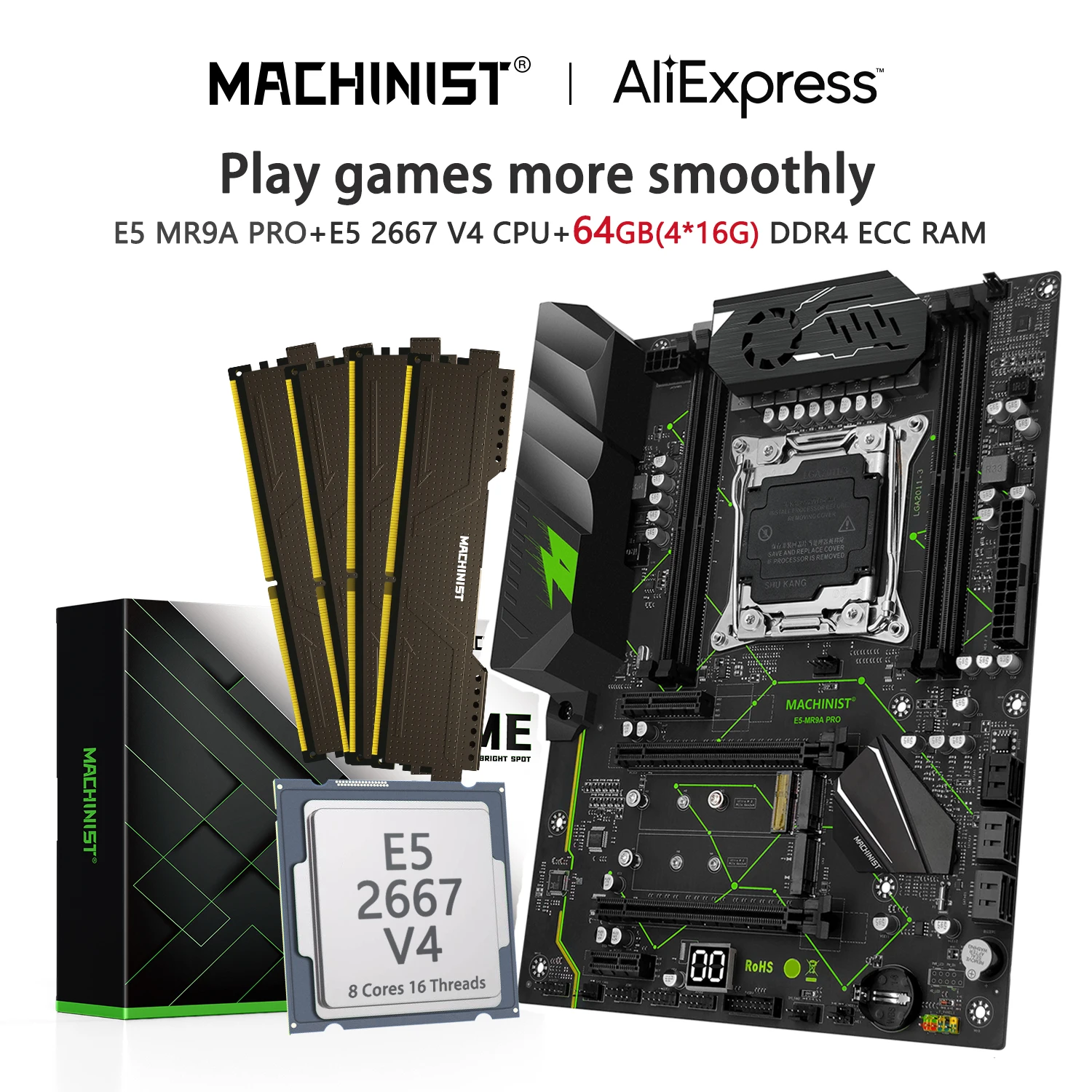 

MACHINIST MR9A PRO Материнская плата X99 комплект Xeon E5 2667 V4 ЦП 64 ГБ (4*16 Гб) DDR4 ОЗУ ECC память LGA 2011-3 Nvme M.2 ATX Sata 3,0