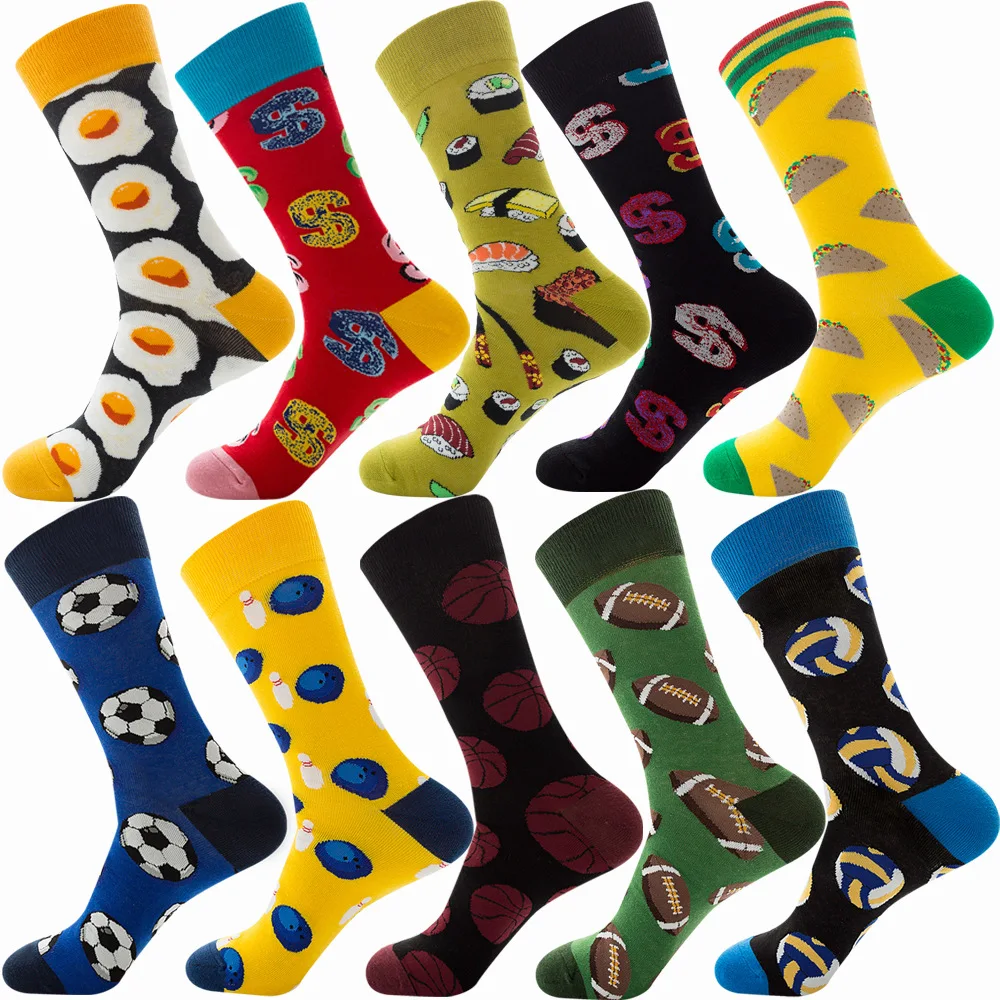 Fashion Sock Men Women 10 Pairs New Autumn Beer Hose Food Diamond Animal Male Socks Fruit Cotton Socks