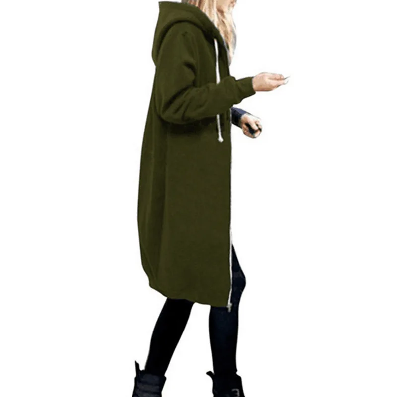 

Casual Long Hooded Sweatshirt for Women Oversized Solid Zipper Pocket Jacket Coat Autumn Winter Ladies Drawstring Hoodie Tops