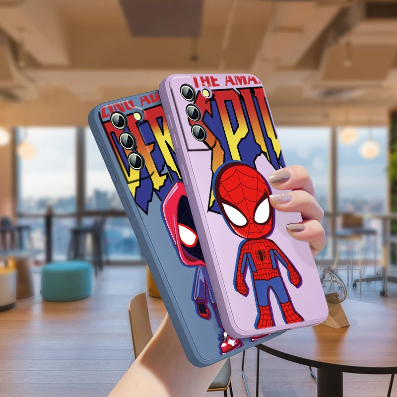 

Marvel Cartoon Spiderman For Samsung Galaxy Note 20 10 S22 S21 S20 FE S10 Plus Lite Ultra Liquid Silicone Rope Phone Case
