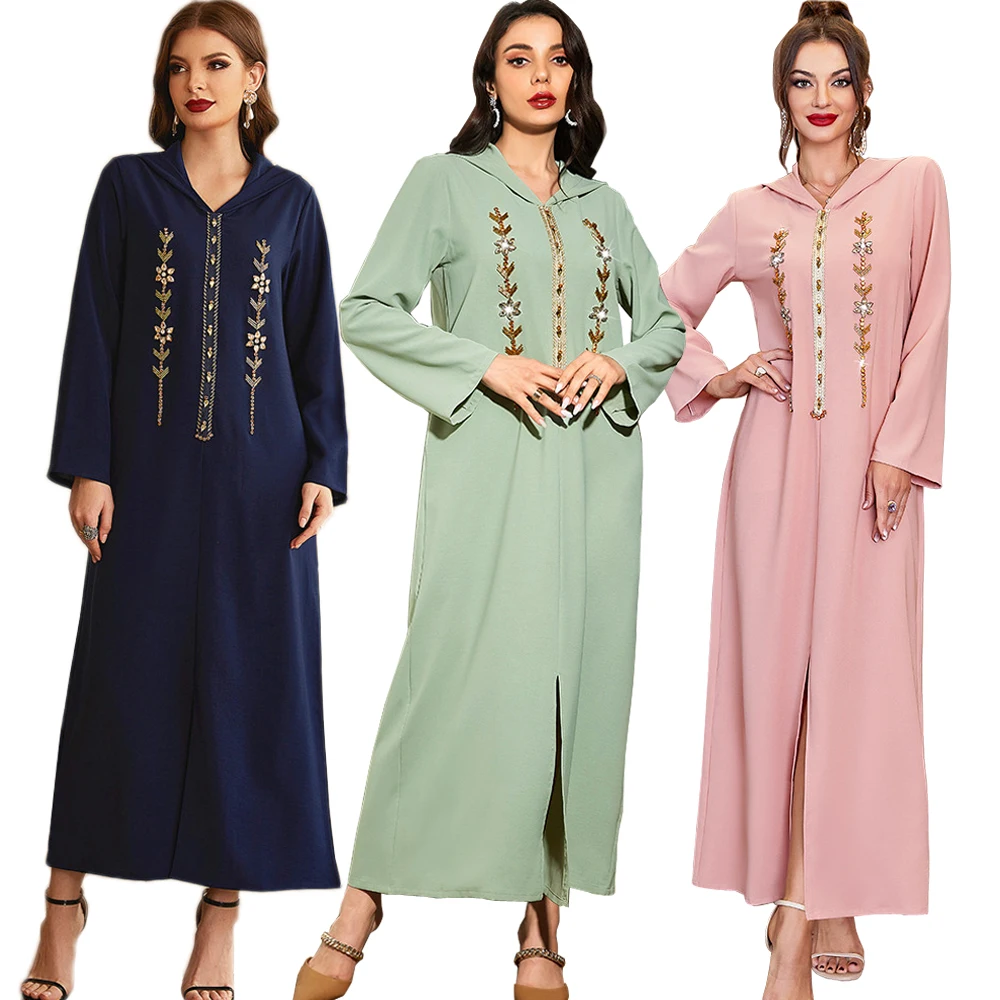 

Ramadan Eid Mubarak Hooded Abaya Dubai Turkey Muslim Dress Kaftan Moroccan Robe Longue Femme Dresses For Women Modest Caftan New