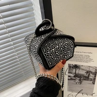 luxury rhinestone mini shoulder bag for women fashion diamond crossbody bags retro chain box shape female purses and handbags