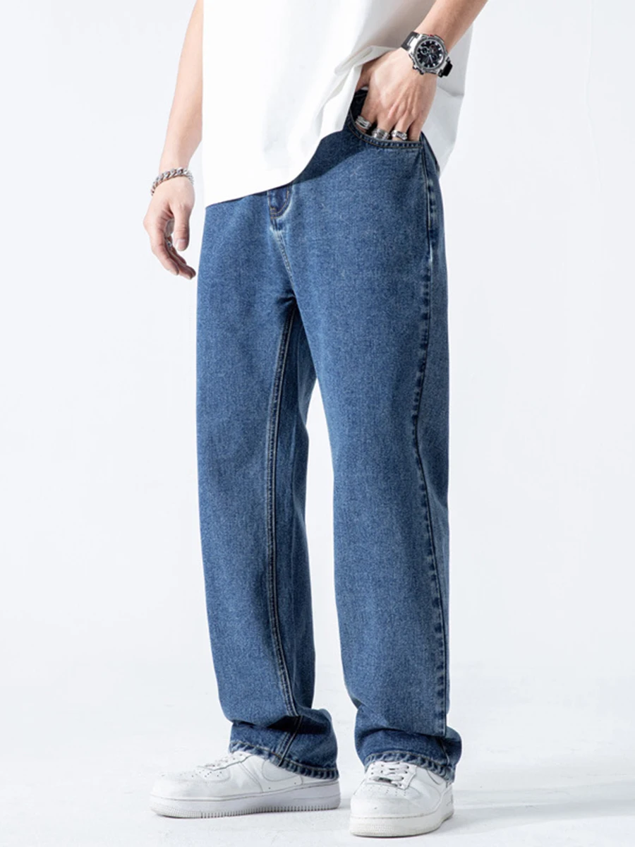 Four Seasons Men Jeans Ins Trend Solid Color Loose Straight Trousers Fashion Streetwear Men's Ins Hot Sale Streetwear Pants For