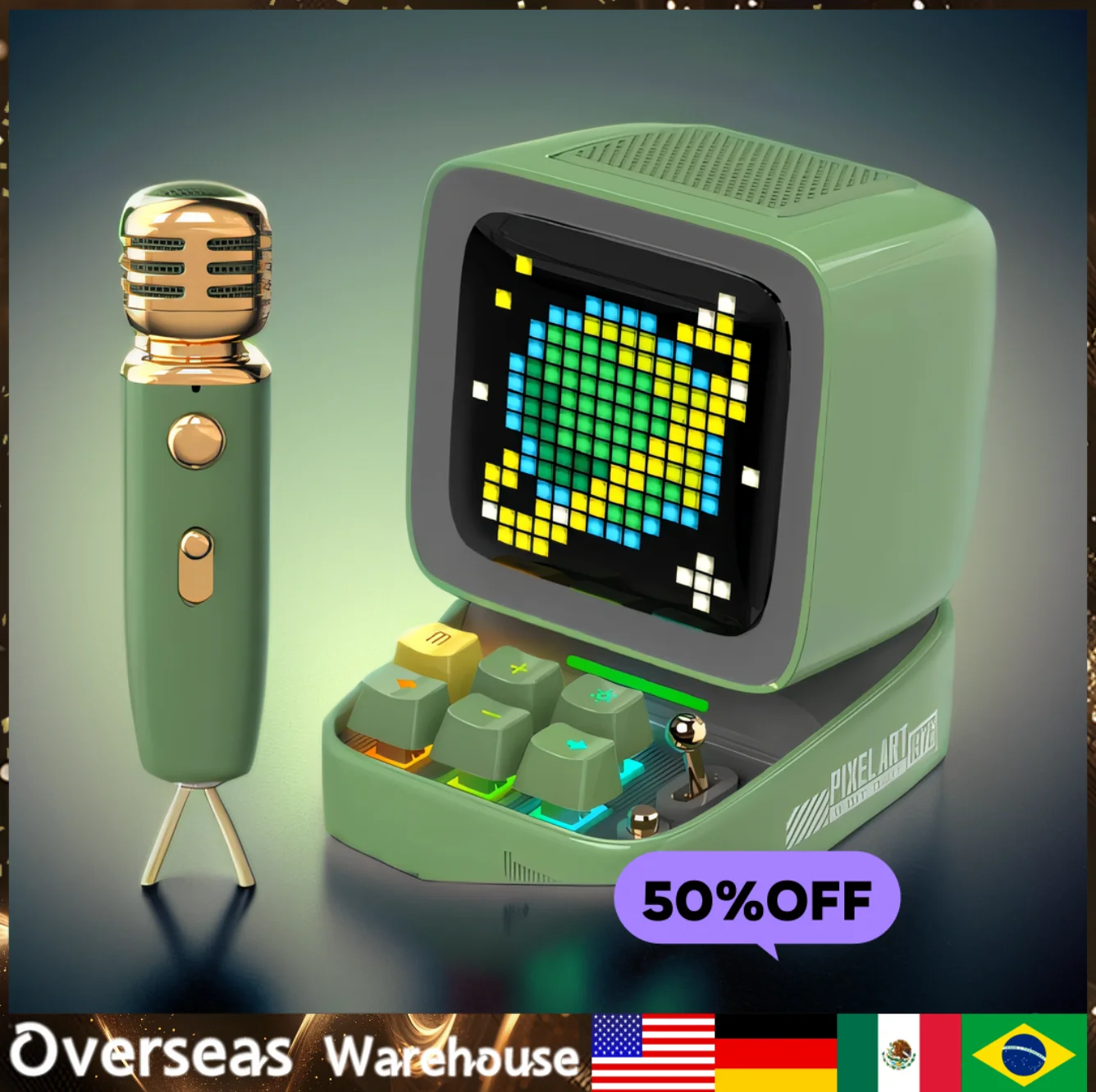 Bluetooth-динамик Divoom Ditoo-Mic с микрофоном для караоке пиксельным художественным