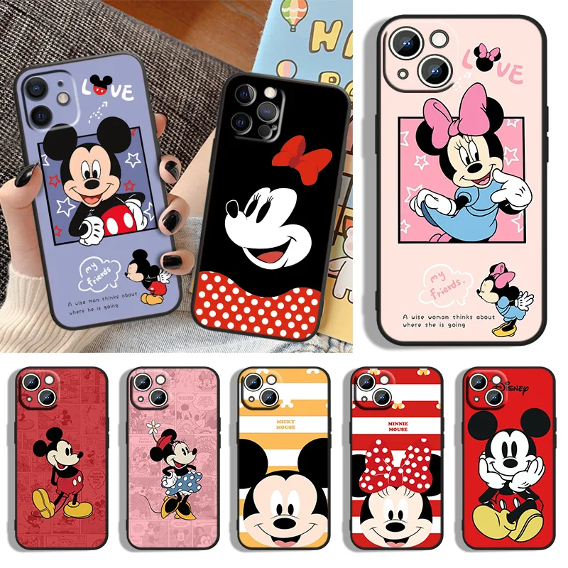 Cute couple Disney Mickey Phone Case For Apple iPhone 14 13 12 11 XS XR X 8 7 6 6S 5 5S SE Pro Max Plus mini Black Cover