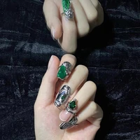 punk metal nail rings for women trendy fingertip protective cover opening green zirconia ring for girls party fashion jewelry