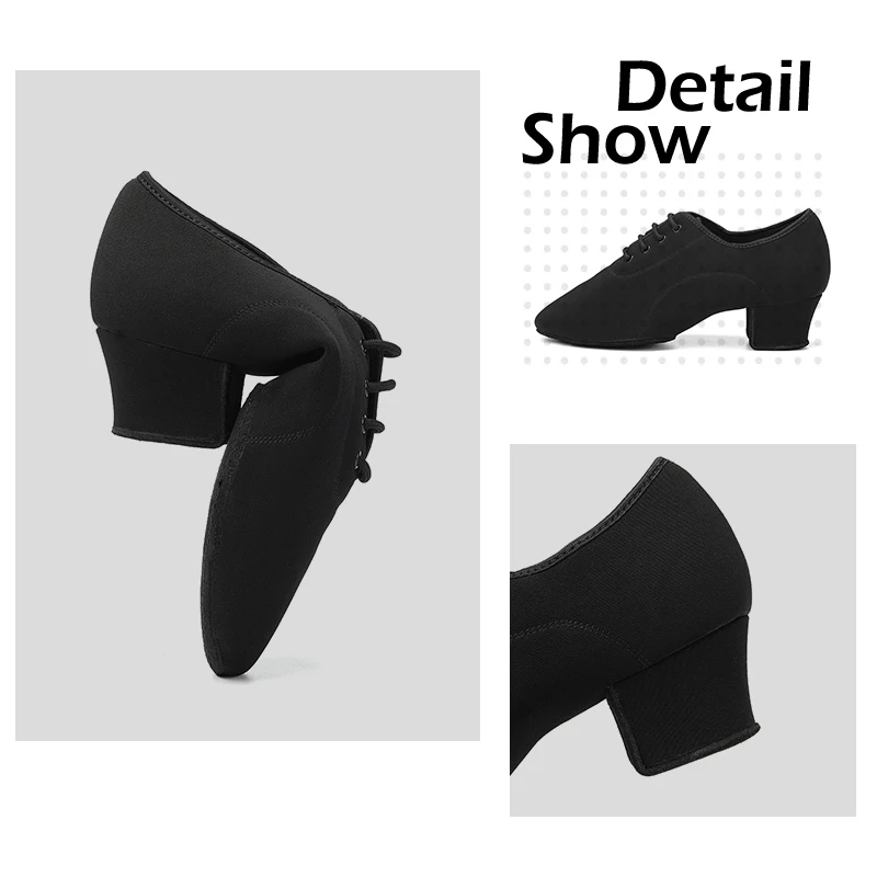 HROYL Men's Latin Dance Shoes Split Sole Jazz Ballroom Shoes for Dancing Man Stretch Cloth Heel Height 4CM Dance Sneakers