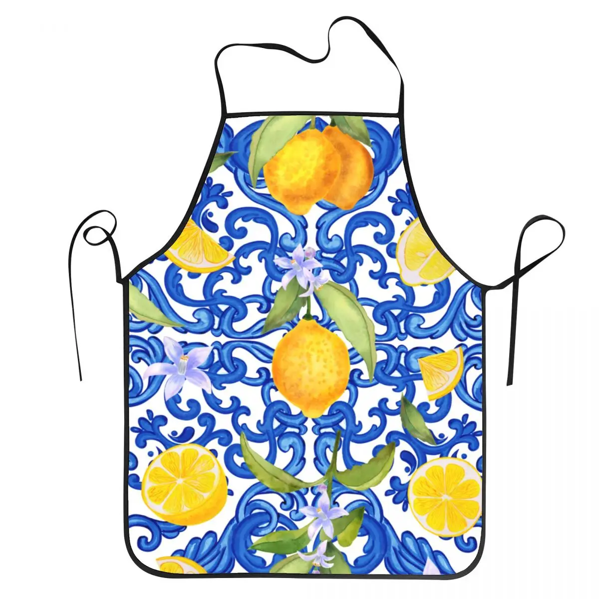 Фартук унисекс в средиземноморском стиле сицилийская синяя плитка лимоны