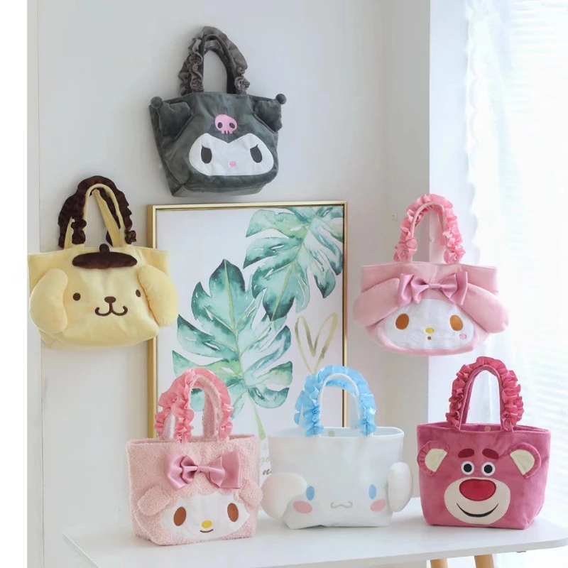 

Sanrio Anime Toys Mymelody Onpompurin Girl Heart Plush Cartoon Cute Handbag Student Lunch Bag Lunch Box Tool Storage Bag