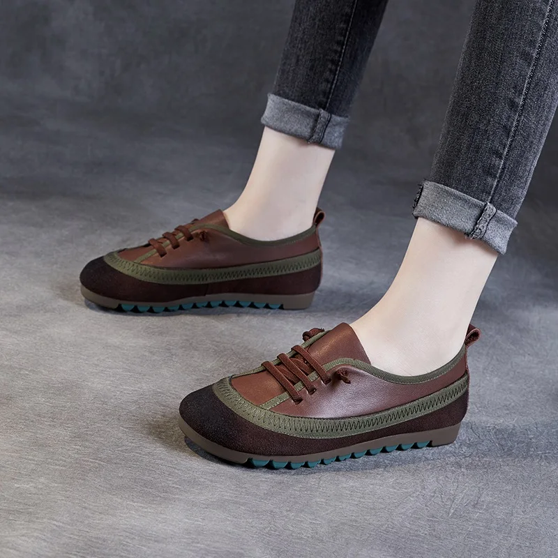 Лоферы женские ручной работы из натуральной кожи на плоской подошве в