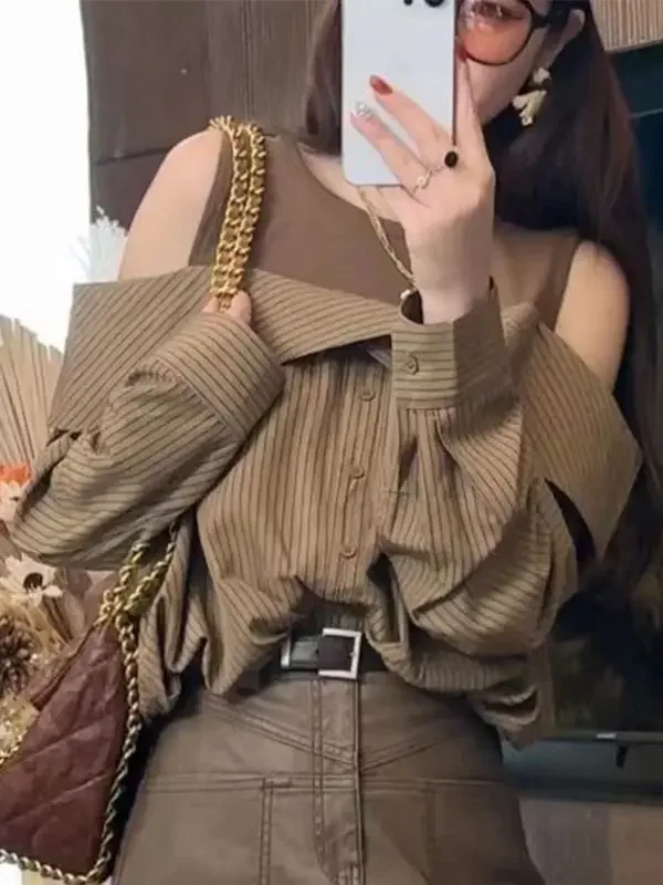 2 шт. женские рубашки в полоску с открытыми плечами