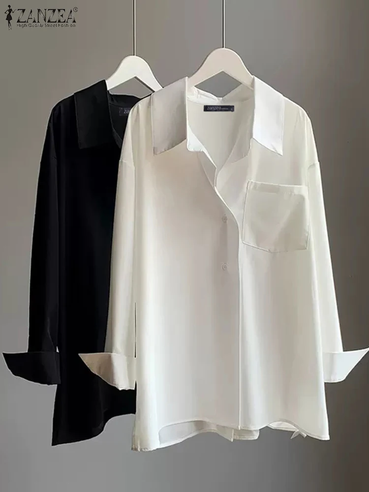 

Oversized ZANZEA Women Fashion Solid Formal Tops Casual Solid Long Sleeve Blouse Fashion Chemise Blusa Femininas Casual Shirt