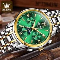 olevs automatic mechanical mens watches top brand luxury gold plated green water ghost watch stainless steel strap waterproof