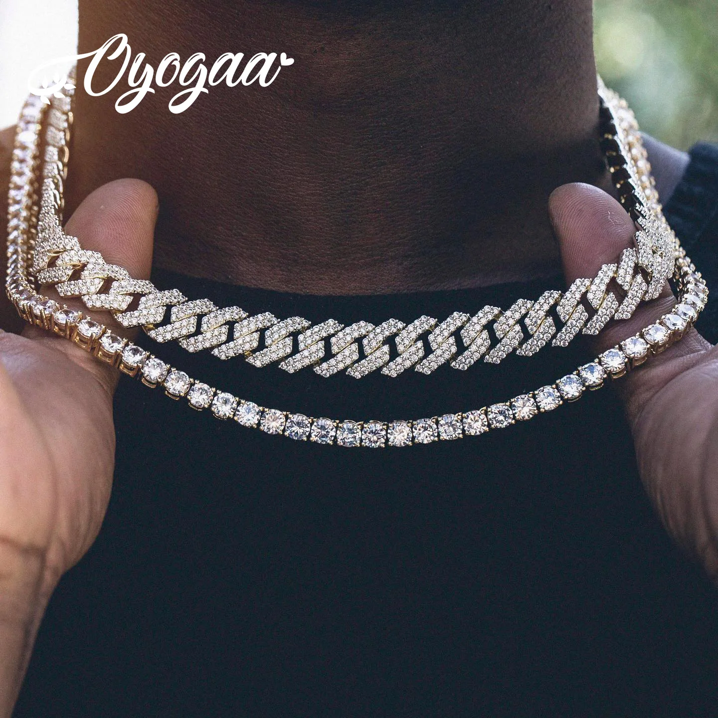 

OYOGAA 14mm Iced Micro Pave Cubic Zirconia Cuban Chain Necklace With Box/Spring Clasp Hip Hop Fashion Jewelry Gift Men Women