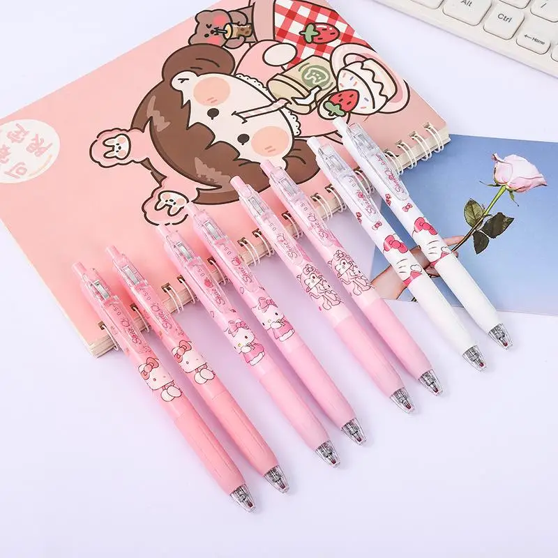 

Cartoon Sanrio Neutral Pen Hello Kitty My Melody Cute Ins Bullet Head Black 0.5Mm Push Action Pen Student Exam Pen Girl Gifts
