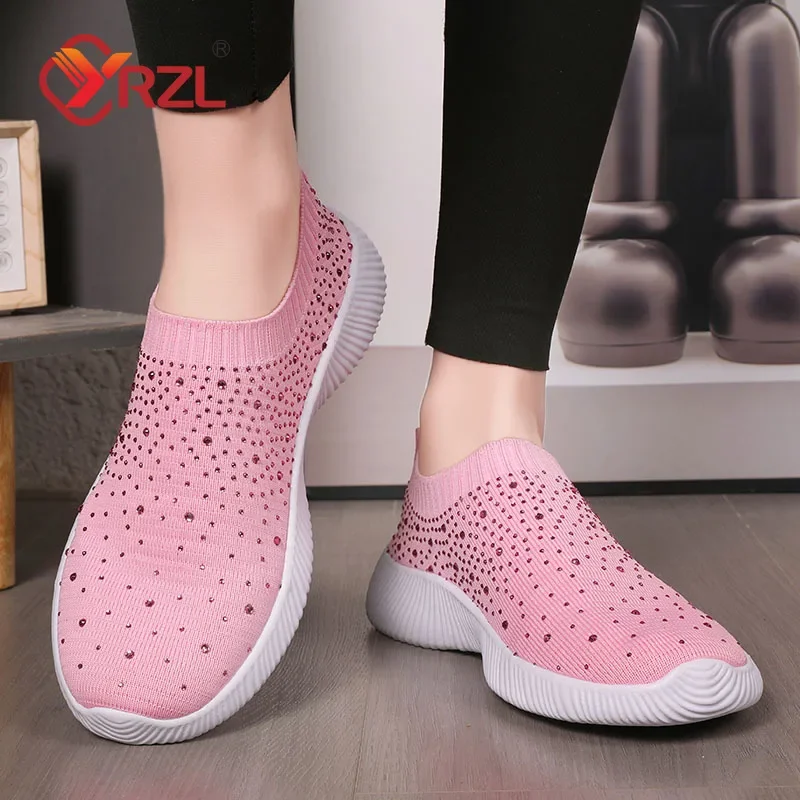 YRZL женские кроссовки с дышащей сеткой и кристаллами удобная женская