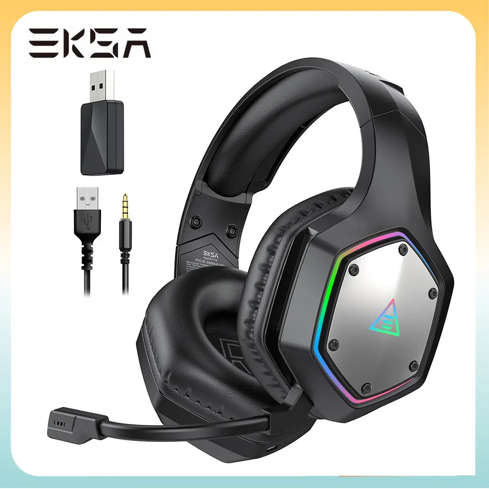 EKSA RGB Wireless Gaming Headset with ENC Mic 2.4 GHz Gamer Headphone 7.1 Surround Sound 30ms Low Latency For PC PS4 PS5 Switch
