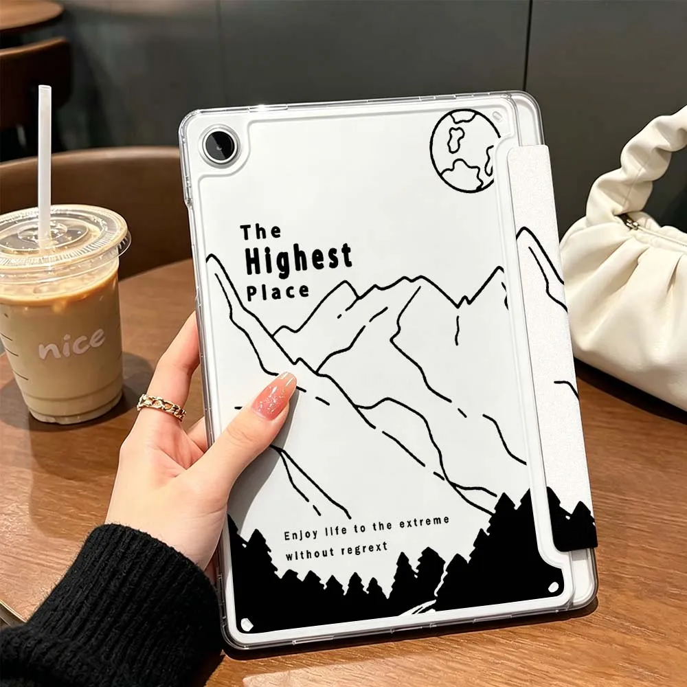 Фото Прозрачный складной чехол для планшетов Samsung Galaxy Tab A9 A8 A11 S6 S7 S8 S9 S10 FE Plus Lite с дизайном «Горный альпинист» и Y-образной подставкой №2